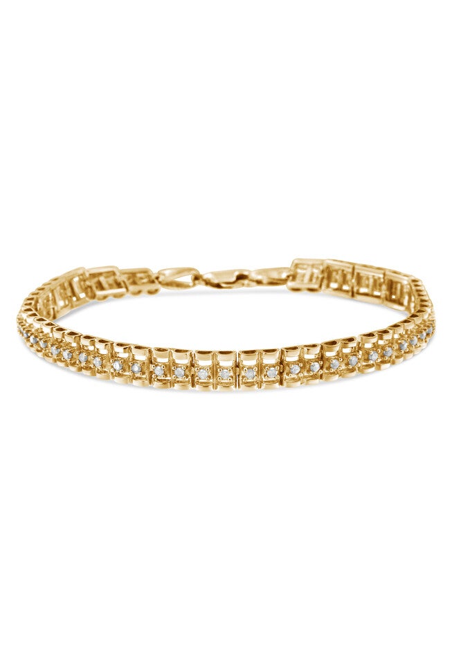 Yellow Gold Plated Sterling Silver 1.0 Cttw Diamond Doublelink Tennis Bracelet, , on-hover image number 1