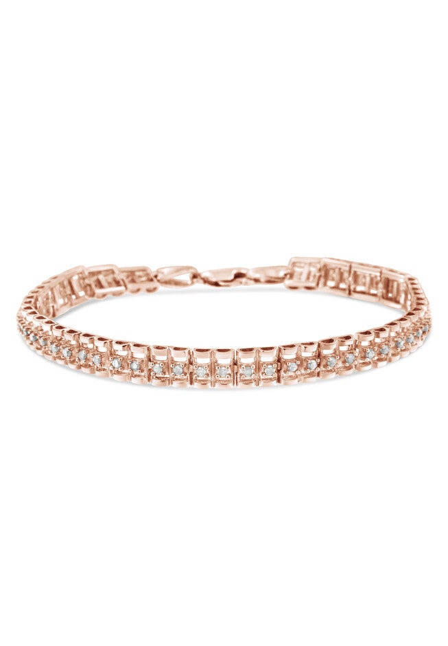 Rose Gold Plated Sterling Silver 1.0 Cttw Diamond Doublelink Tennis Bracelet, , on-hover image number 1