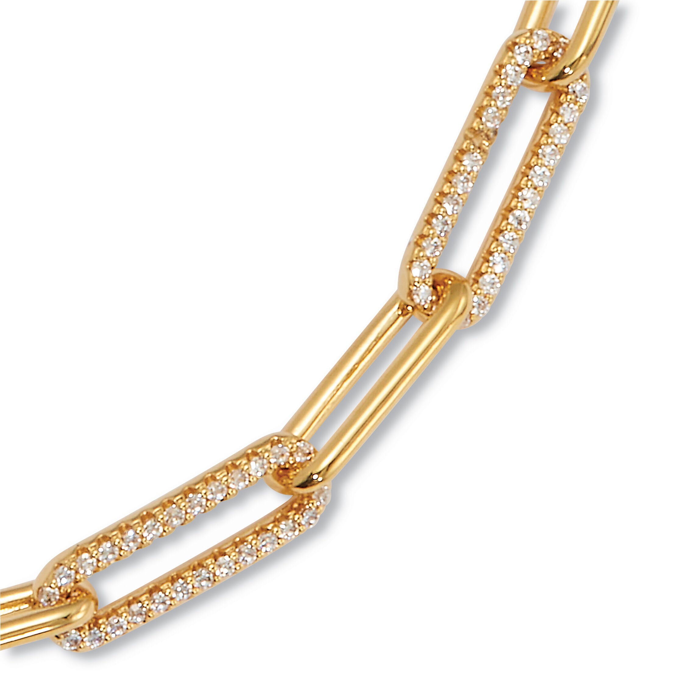 2 TCW Round Cubic Zirconia 18k Yellow Gold-Plated Paperclip Necklace 18-inch, WHITE, on-hover image number 1