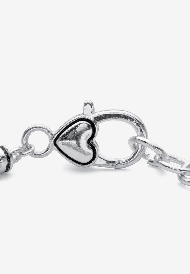 Antiqued Silvertone Simulated Birthstone 8 inches Charm Bracelet, , on-hover image number 1