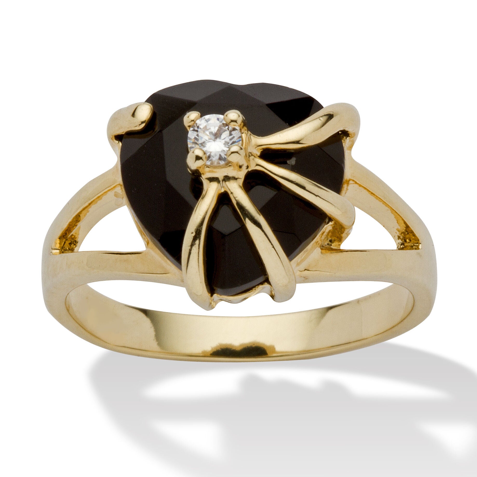 Heart-Shaped Genuine Onyx Cubic Zirconia Accent Gold-Plated Cocktail Ring, BLACK, hi-res image number 0