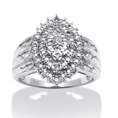 3/8 TCW Round Diamond Cluster Ring in Platinum-plated Sterling Silver