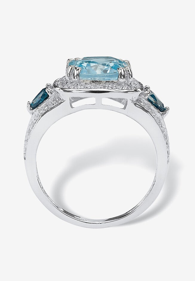 5.13 Tcw London Blue Topaz And Cz Halo Ring Platinum-Plated Sterling Silver, , on-hover image number null