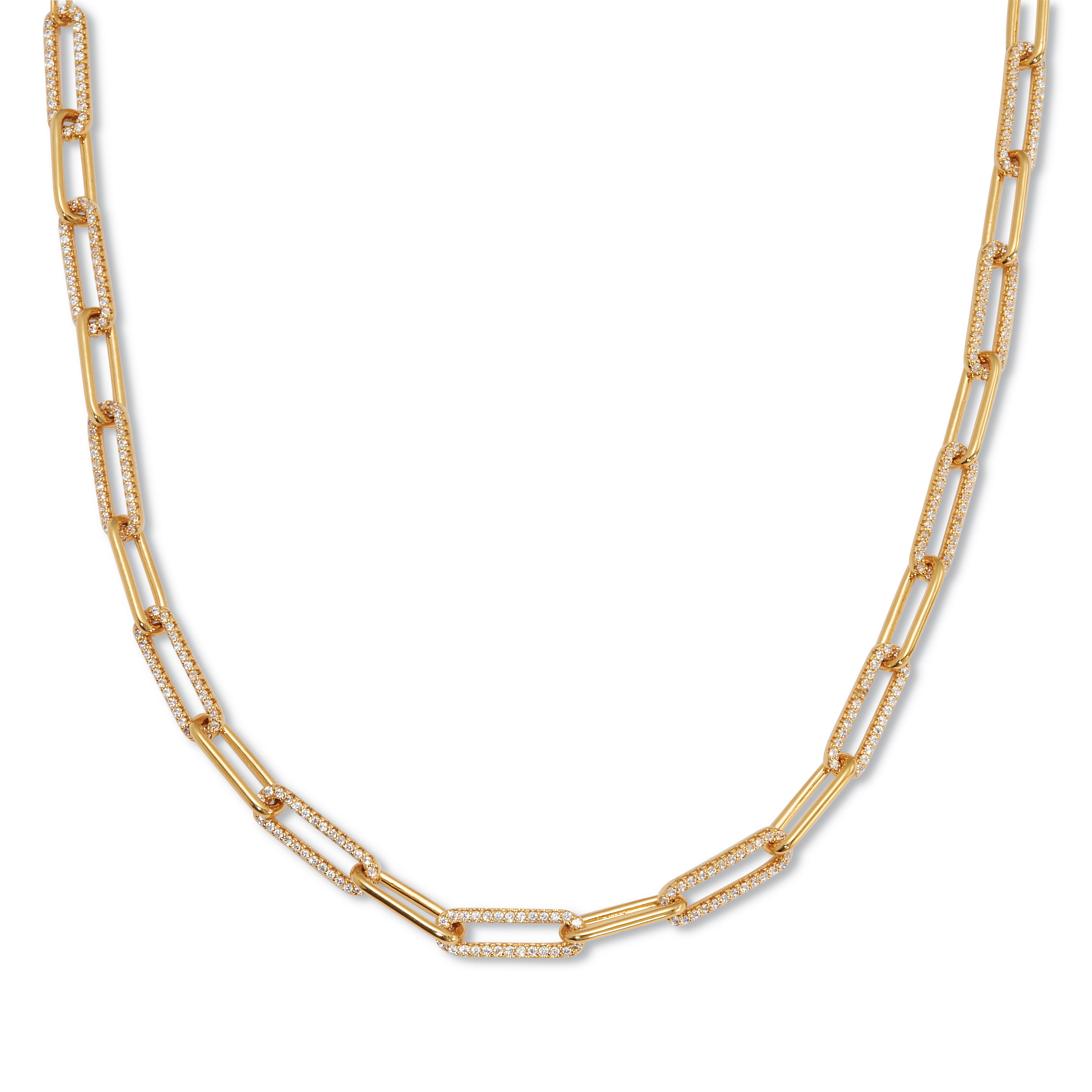 2 TCW Round Cubic Zirconia 18k Yellow Gold-Plated Paperclip Necklace 18-inch, WHITE, hi-res image number 0