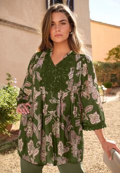 Plus Size Juliet Lace Trim Button-Down Shirt