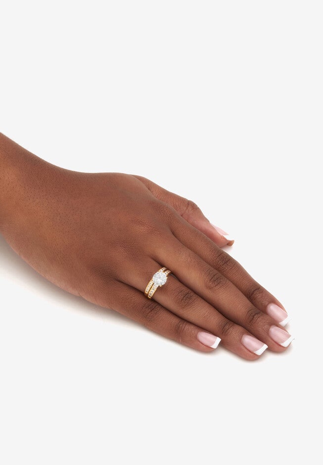 3.34 Tcw Round Cubic Zirconia 14K Gold-Plated Sterling Silver Bridal Ring Set, , alternate image number 2