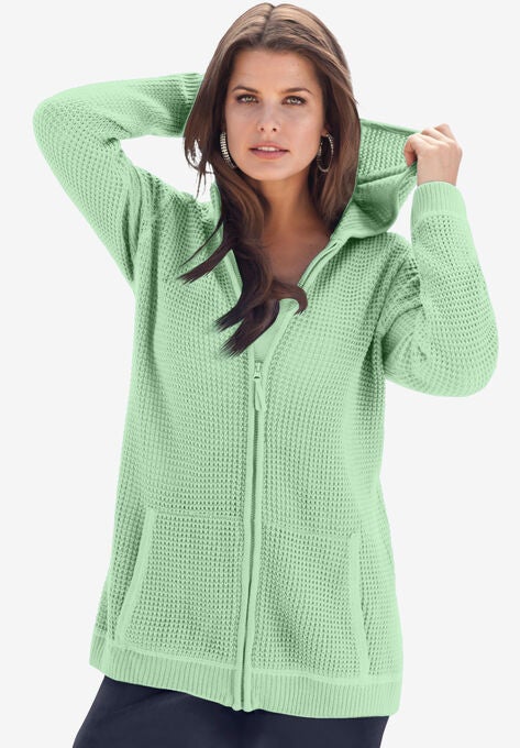 Thermal Hoodie Cardigan, GREEN MINT, hi-res image number null