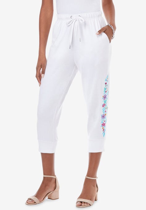 Embroidered Jogger, WHITE TROPICAL VINE, hi-res image number null