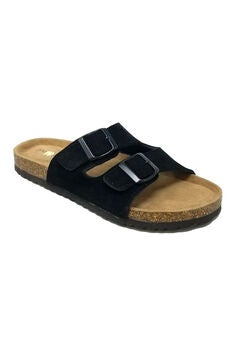 Suede Leather 2 Strap Footbed Sandal