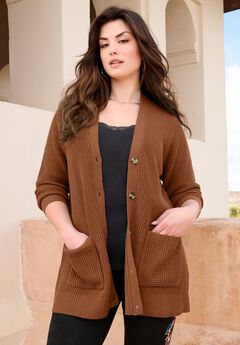 Waffle Button Front Cardigan