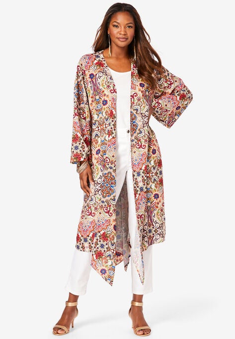 Hanky-Hem Kimono, IVORY MIRRORED MEDALLION, hi-res image number null