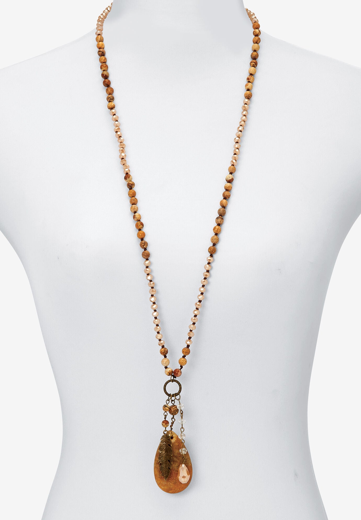 Genuine Jasper Antiqued Goldtone Boho Drop Necklace, 34 Inches, , alternate image number 6