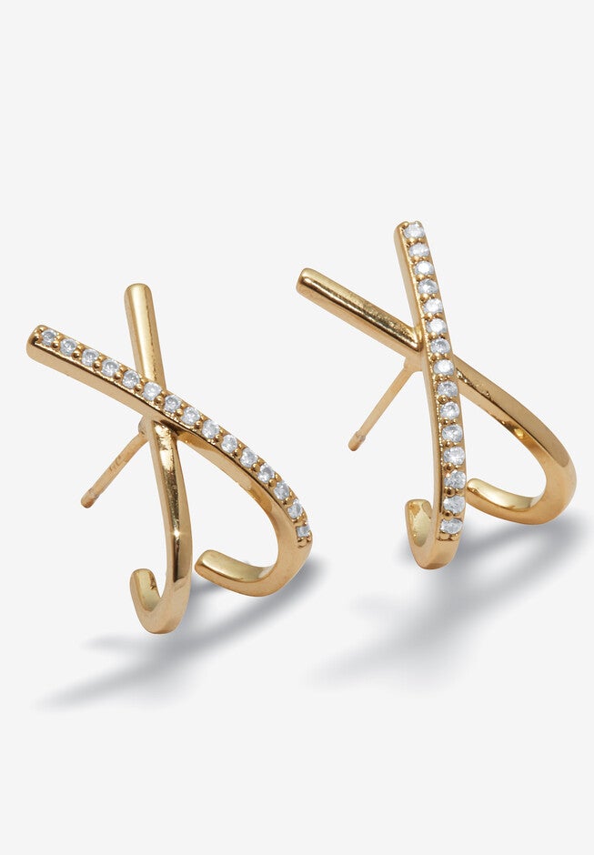 Crystal "X" Goldtone Drop Earrings, 20X10Mm, , on-hover image number 1