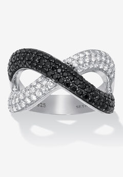 .54 Tcw Round Genuine Zircon And Black Spinel Sterling Silver Crossover Ring