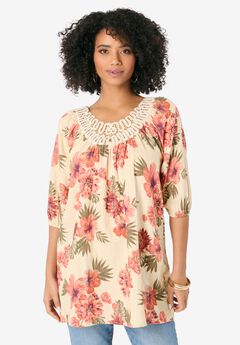 Lace Trim Popover Blouse
