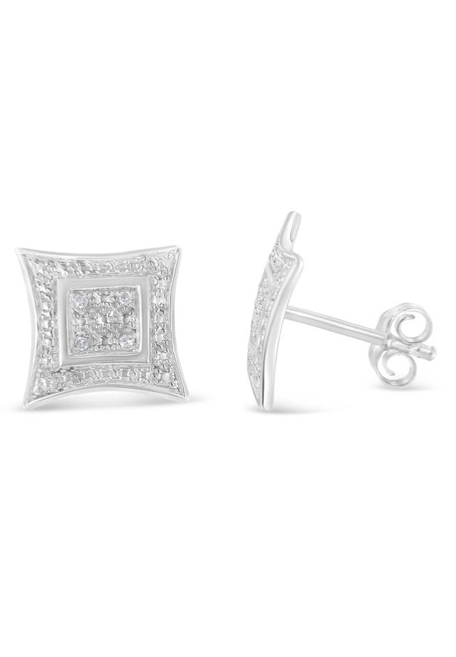 Sterling Silver Diamond Accented 4Stone Four Pointed Star Shaped Halostyle Stud Earrings, , on-hover image number 1