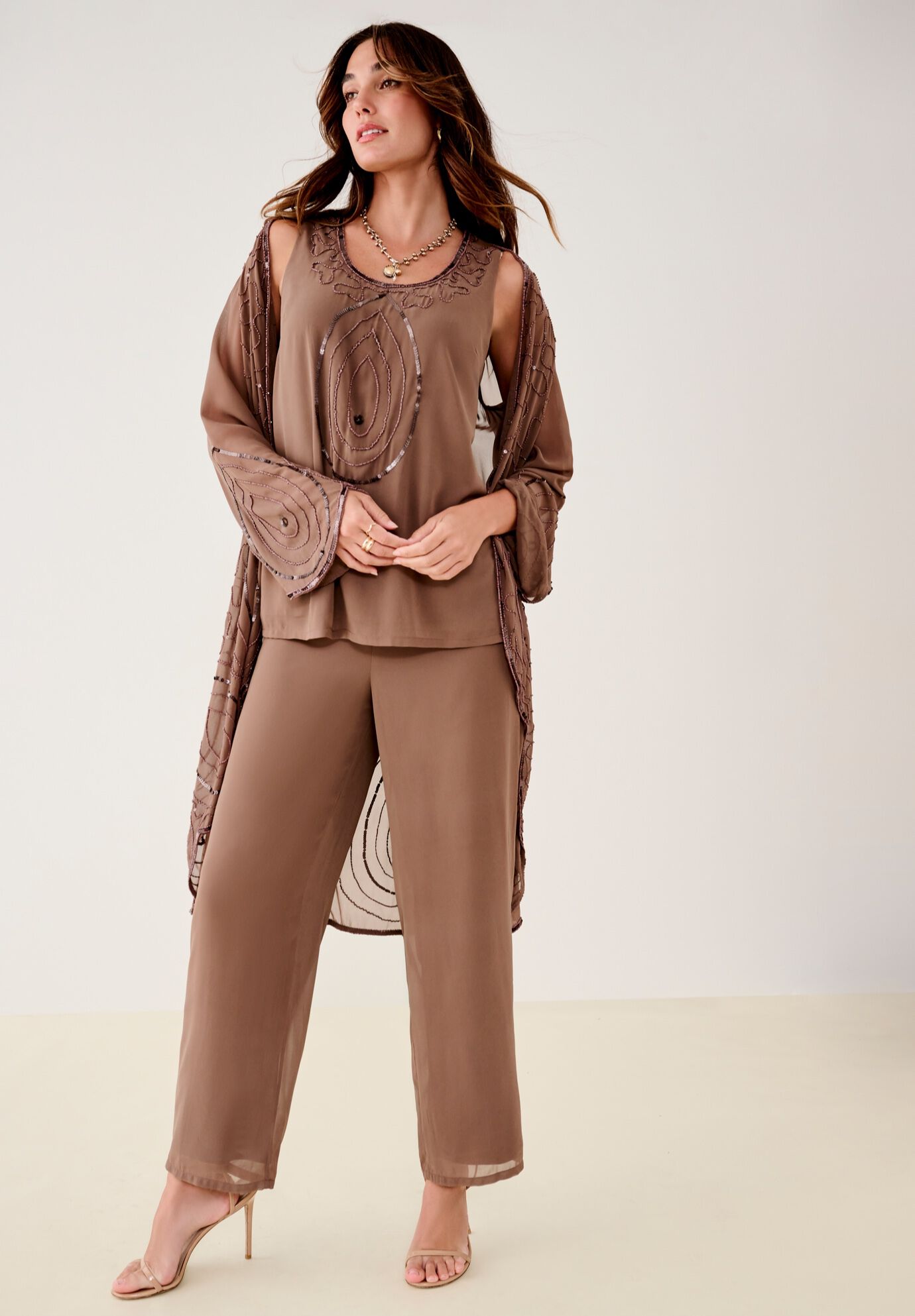 Plus Size Beaded Georgette Scoop Neck 3-Piece Pant Set, , alternate image number 3