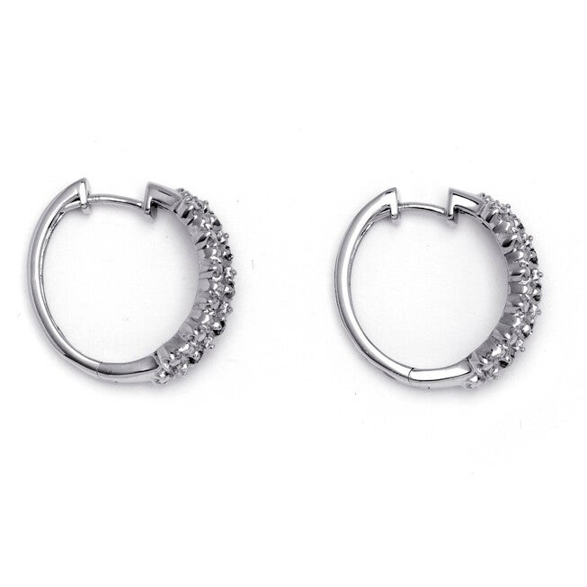 1/10 TCW Ice Diamond Huggie-Hoop Earrings in Platinum-plated Sterling Silver, WHITE, on-hover image number 1