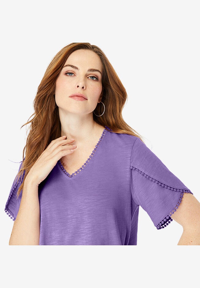 Picot-Trimmed Slub Tunic, , alternate image number null