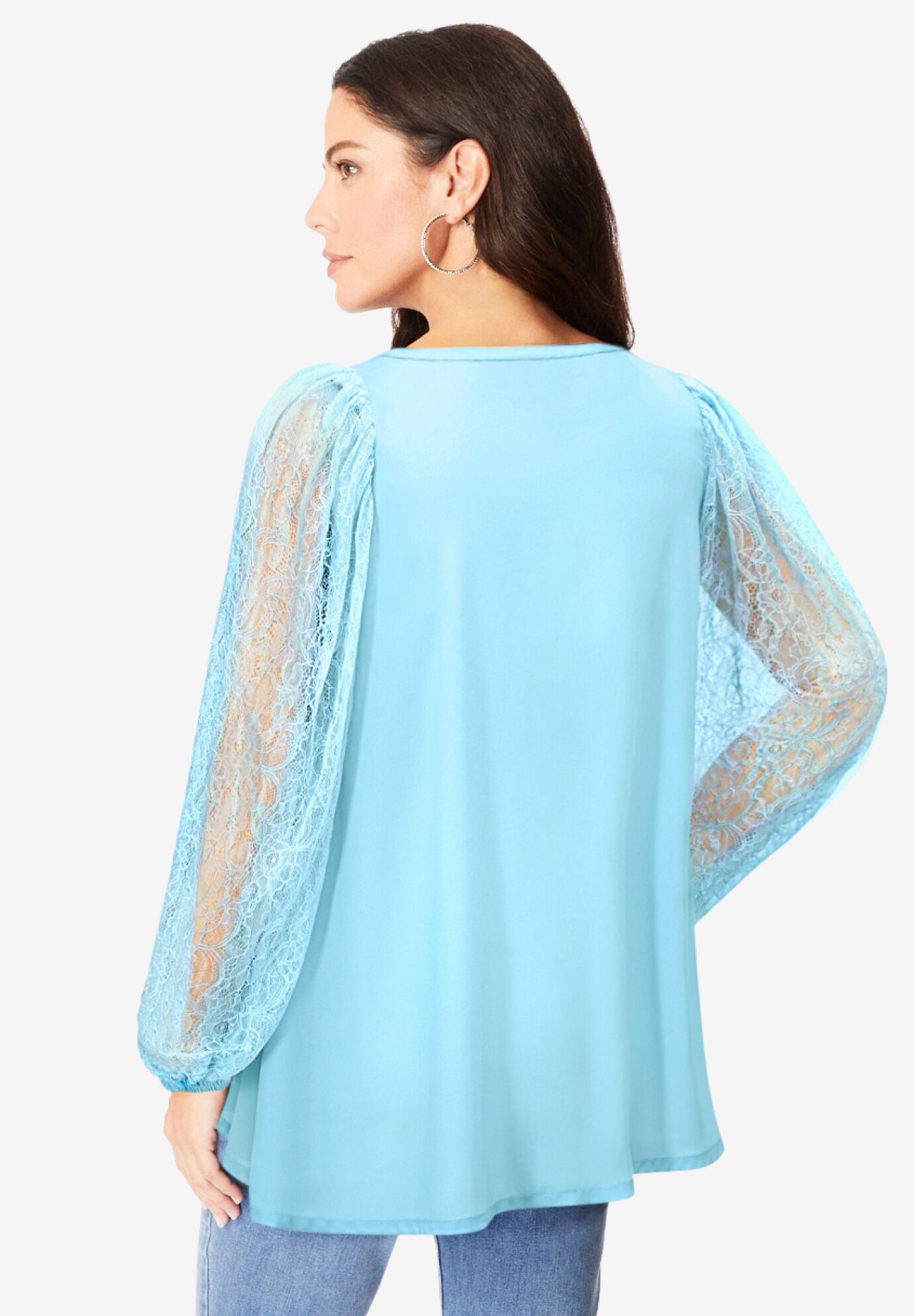 Lace and Georgette Rhinestone Top., , on-hover image number 1