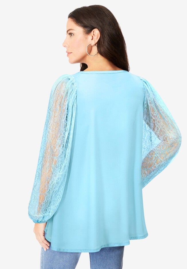 Lace and Georgette Rhinestone Top., , on-hover image number 1