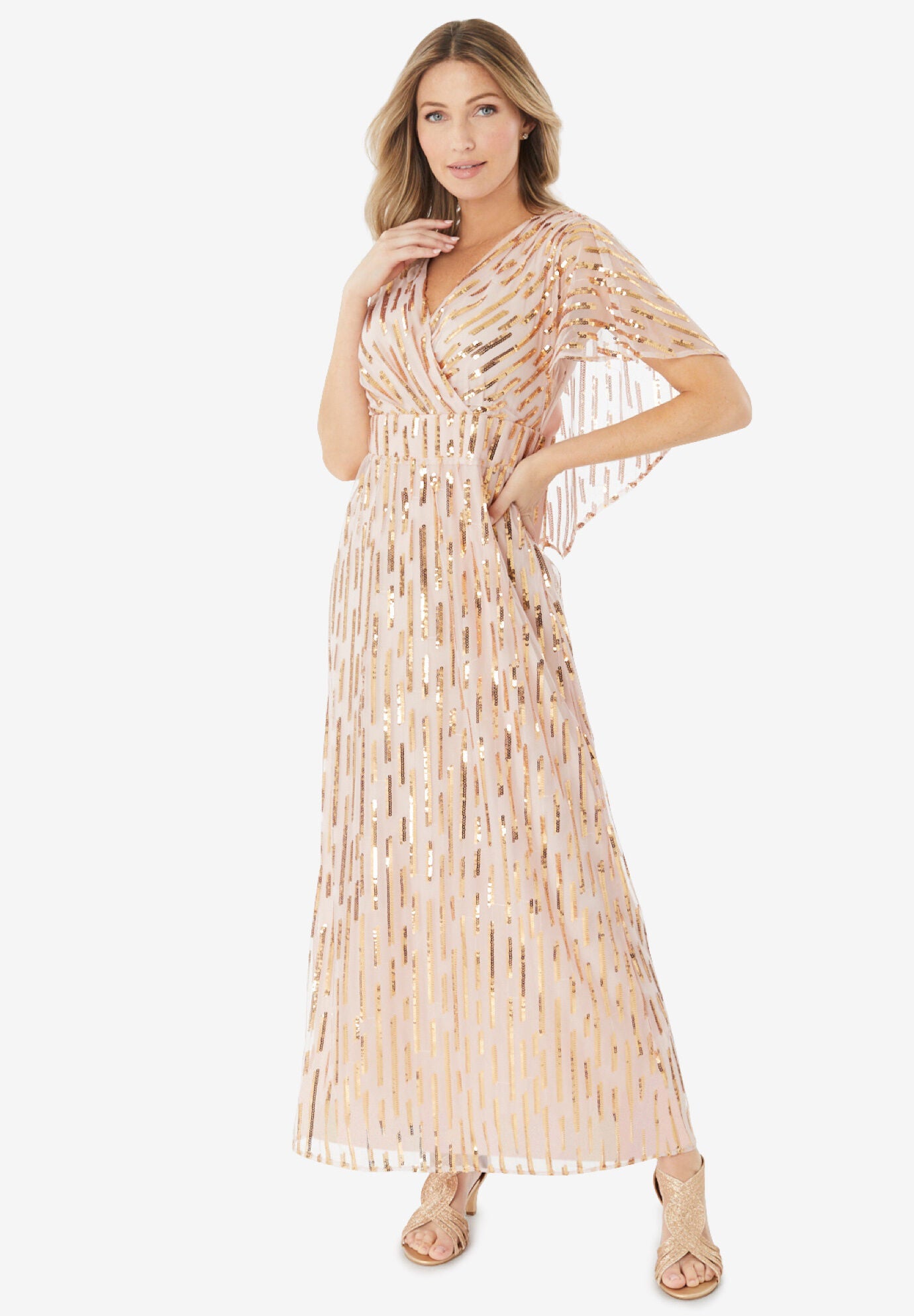 Sequined Capelet Gown, , alternate image number 2