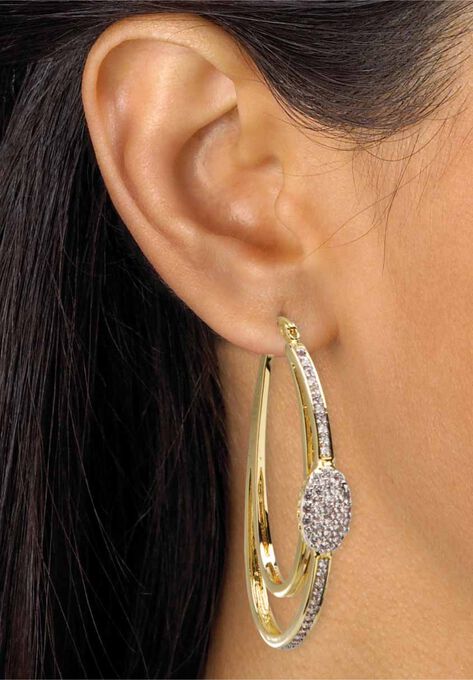 Gold-Plated Double Hoop Earrings with Cubic Zirconia, , alternate image number null