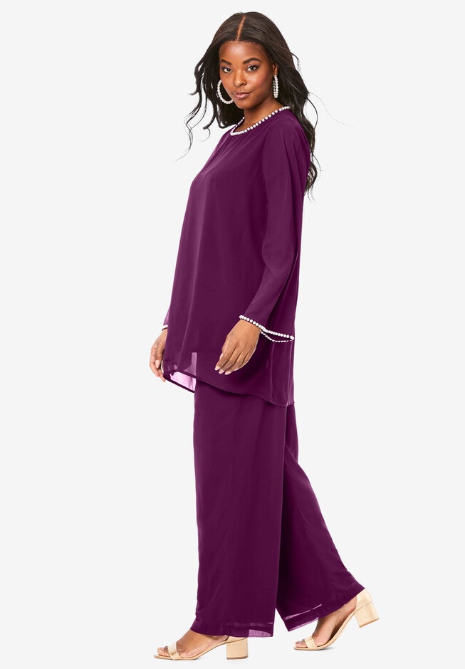 Pearl-Trim Pant Set, , alternate image number 2