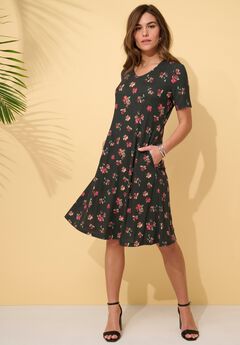 Plus Size Stretch Knit Pocket Swing Dress