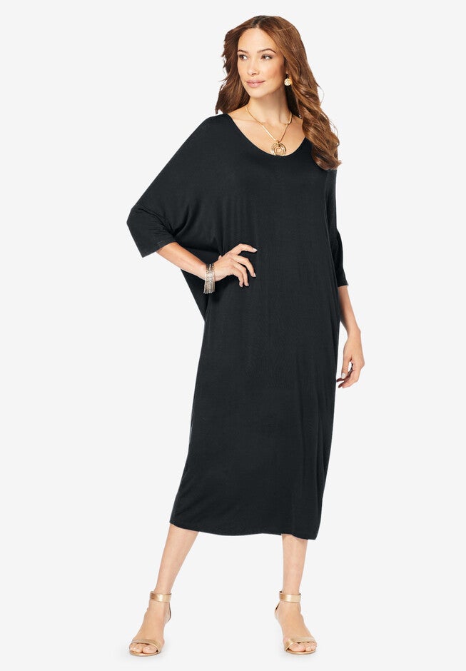 Bracelet-Length Drape Caftan, BLACK, hi-res image number null