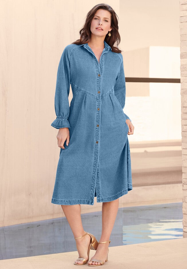Button Front Denim Dress, , alternate image number null
