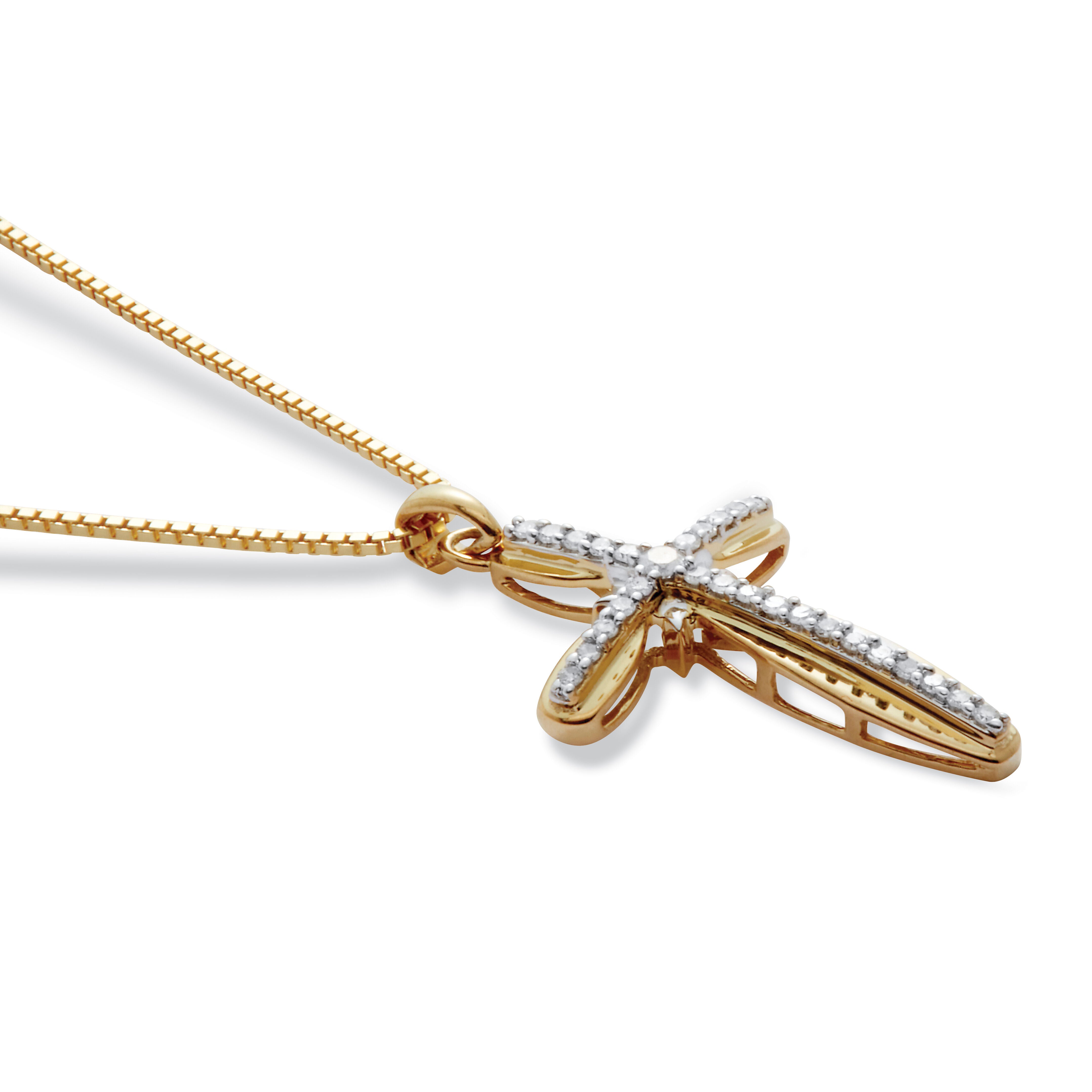 .16 TCW Diamond 18K Gold-Plated Sterling Silver Cross Pendant 18 Inches, WHITE, alternate image number 3
