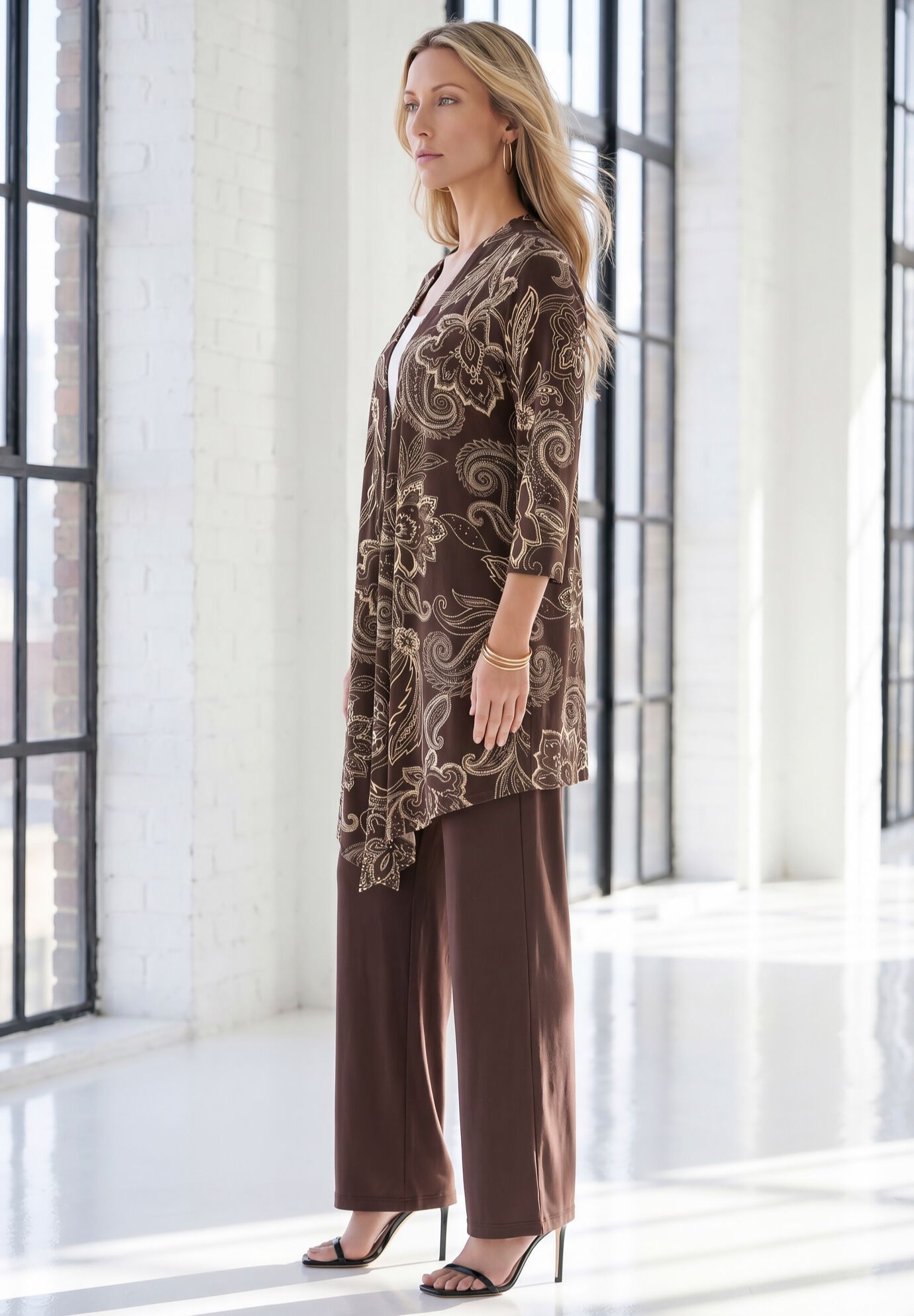 Ultra Drape Cardigan, CHOCOLATE PAISLEY STENCIL, alternate image number 2