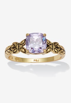 Cushion Cut Birthstone Ring In Gold-Plated Sterling Silver