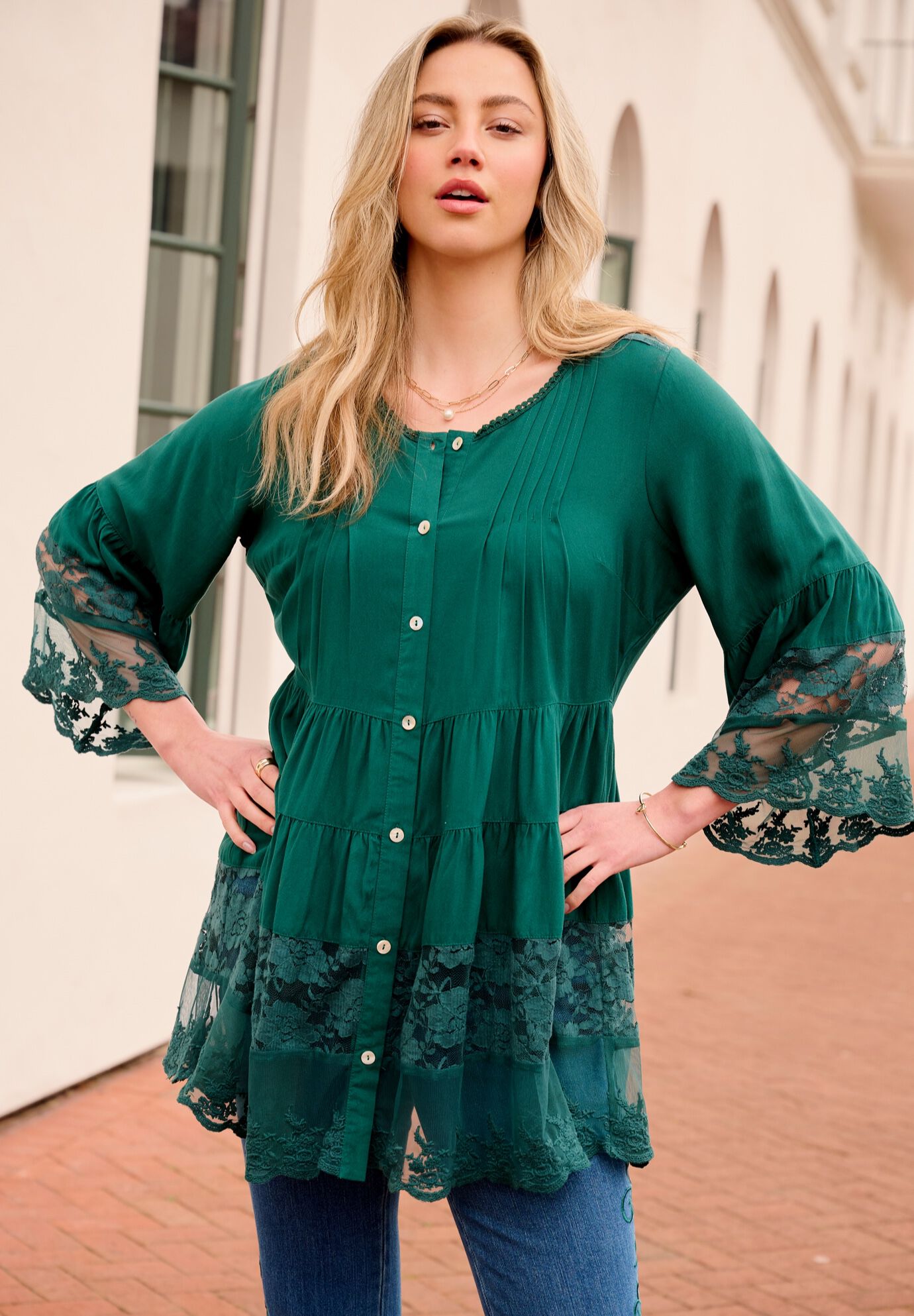 Lace Illusion Blouse, , on-hover image number 1