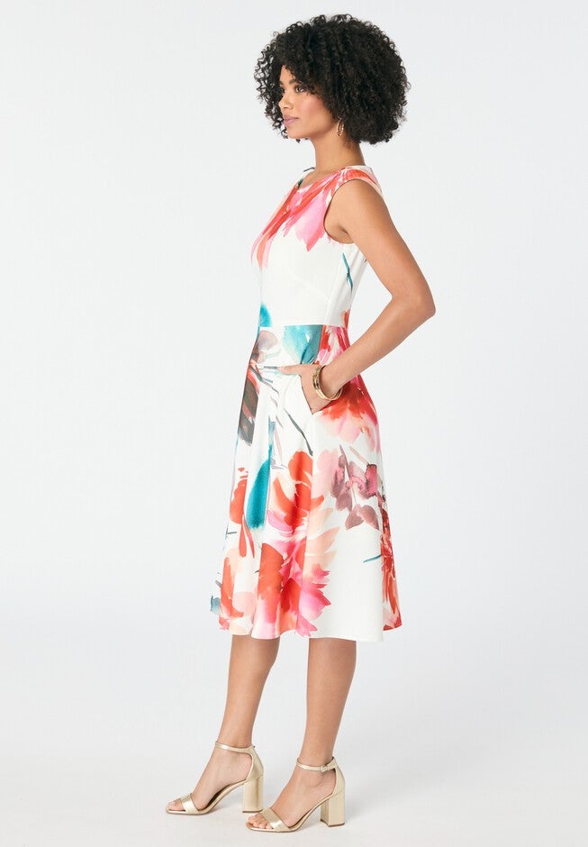 Fit-and-Flare Tank Dress, CORAL WHITE, alternate image number null
