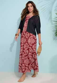 Plus Size Crochet Open-Front Flare Sleeve Shrug Cardigan