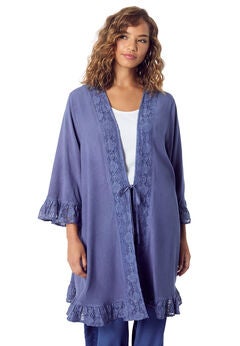 Ruffle Trimmed Acid Wash Kimono