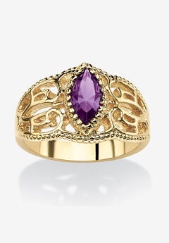 Simulated Birthstone Gold-Plated Filigree Ring