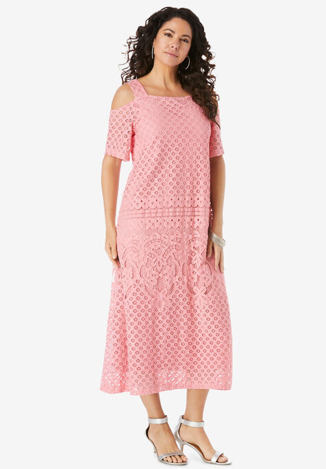 Cold-Shoulder Lace Dress, SALMON ROSE, hi-res image number null