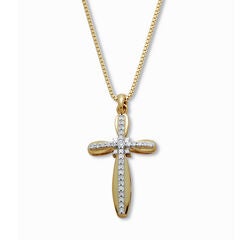 .16 TCW Diamond 18K Gold-Plated Sterling Silver Cross Pendant 18 Inches