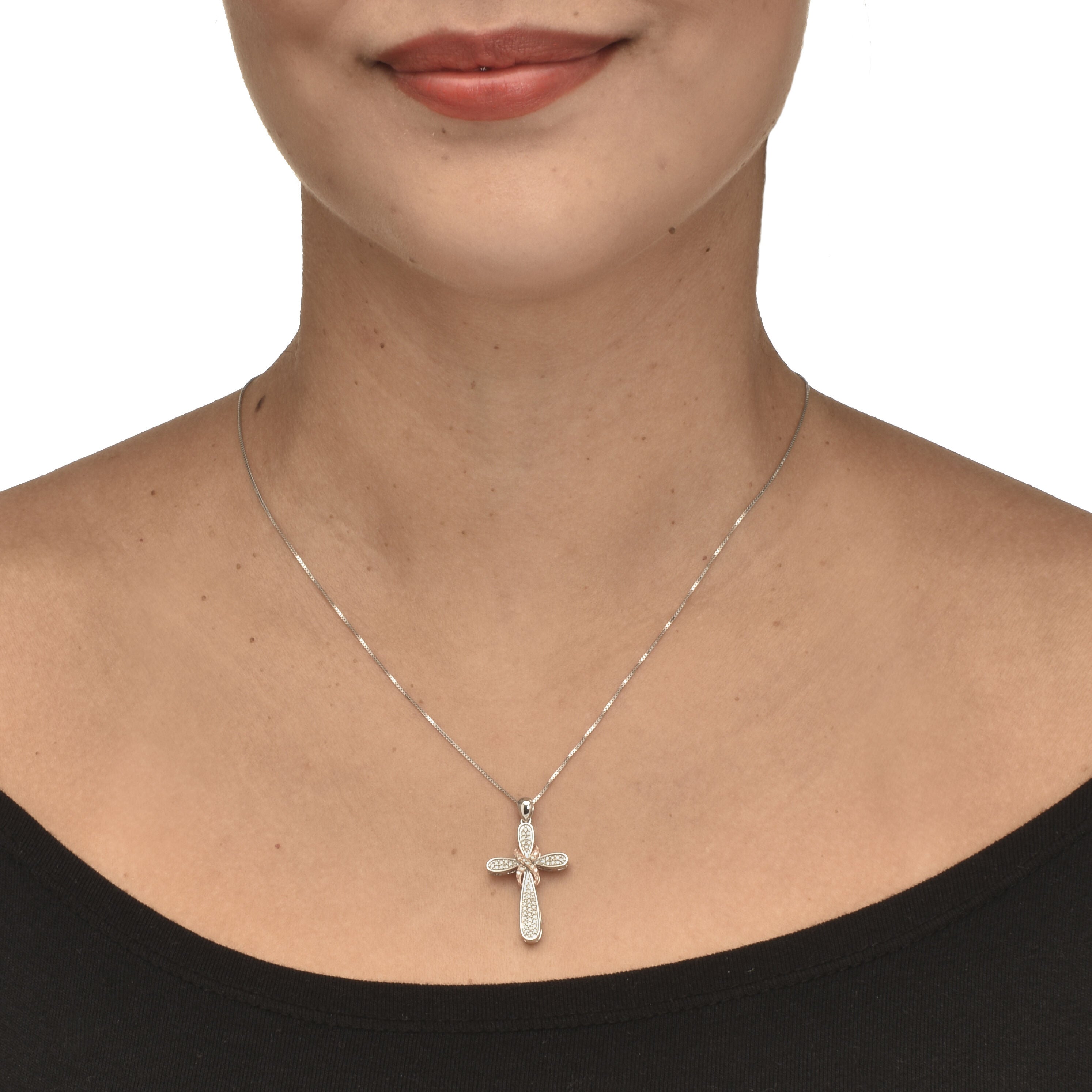 .23 TCW Diamond Platinum-Plated Sterling Silver Cross Pendant 18 Inches, WHITE, alternate image number 2