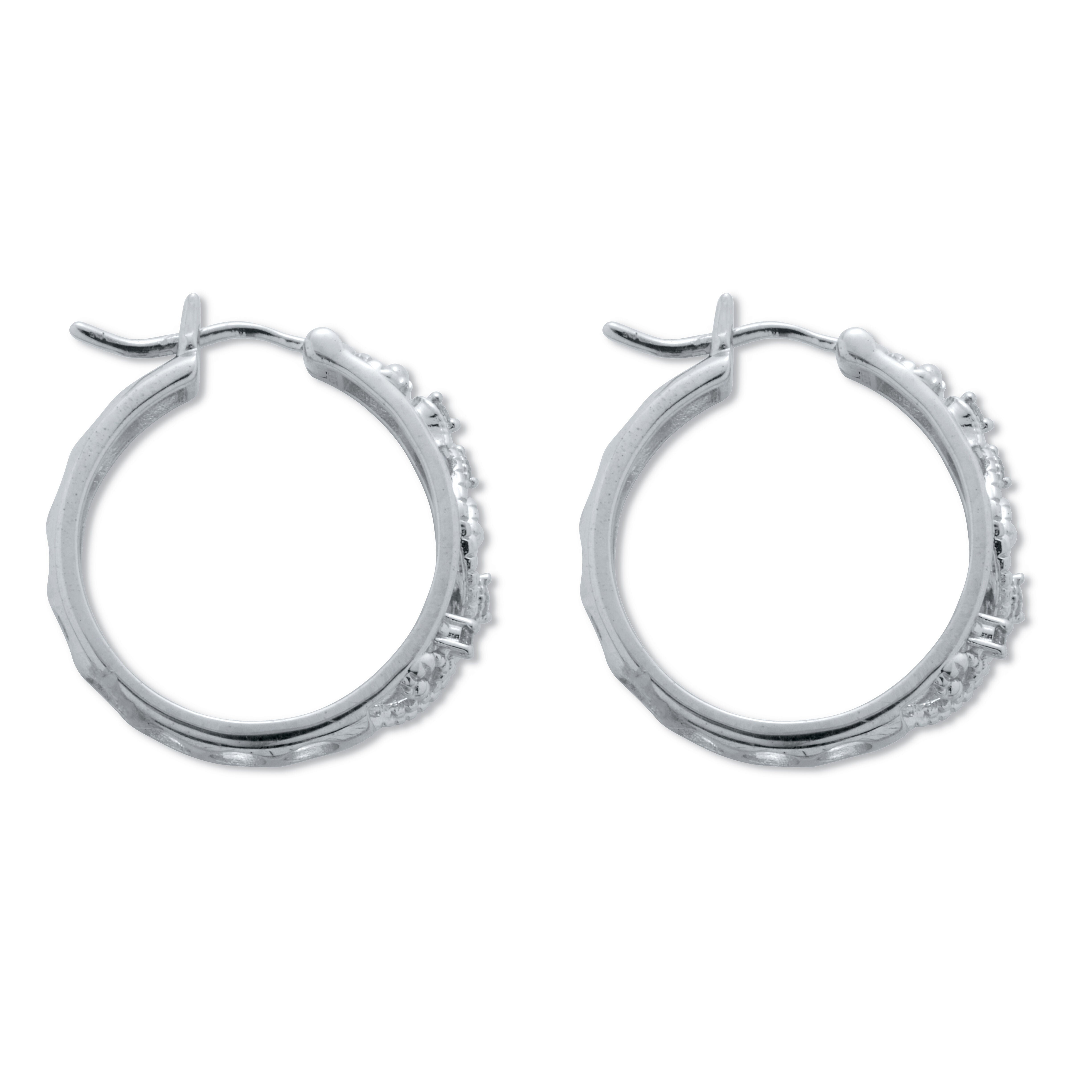 .10 TCW Diamond Sterling Silver Filigree Hoop Earrings (7/10 inch), WHITE, on-hover image number 1