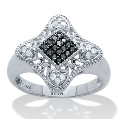 .21 TCW Black and White Diamond Sterling Silver Vintage-Inspired Diamond Ring