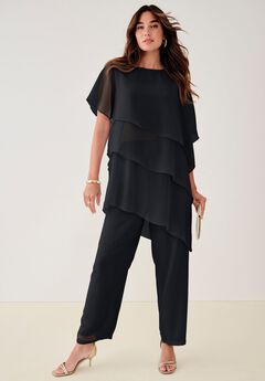 Plus-Size 2 Piece Tierred Ruffle Top and Pant Set