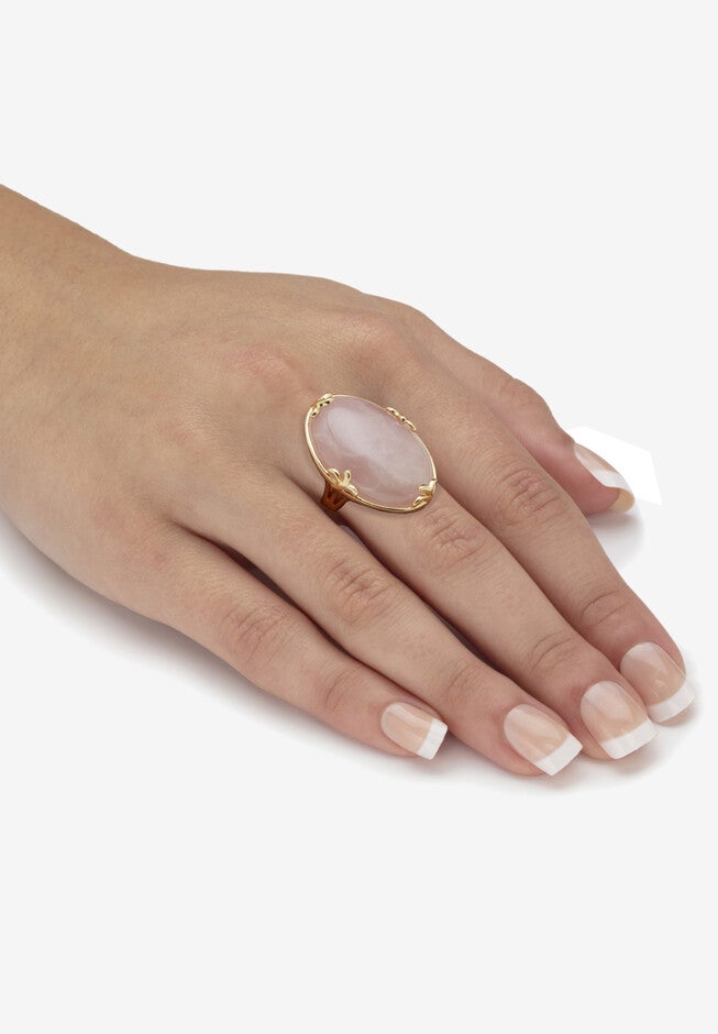 Cabochon Cut Rose Quartz 18K Gold-Plated Cocktail Ring, , alternate image number null
