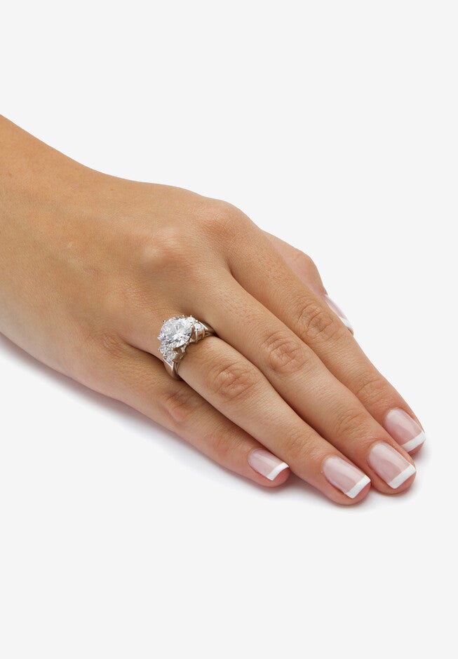 4.66 Tcw Round Cubic Zirconia Ring In Platinum-Plated Sterling Silver, , alternate image number 2