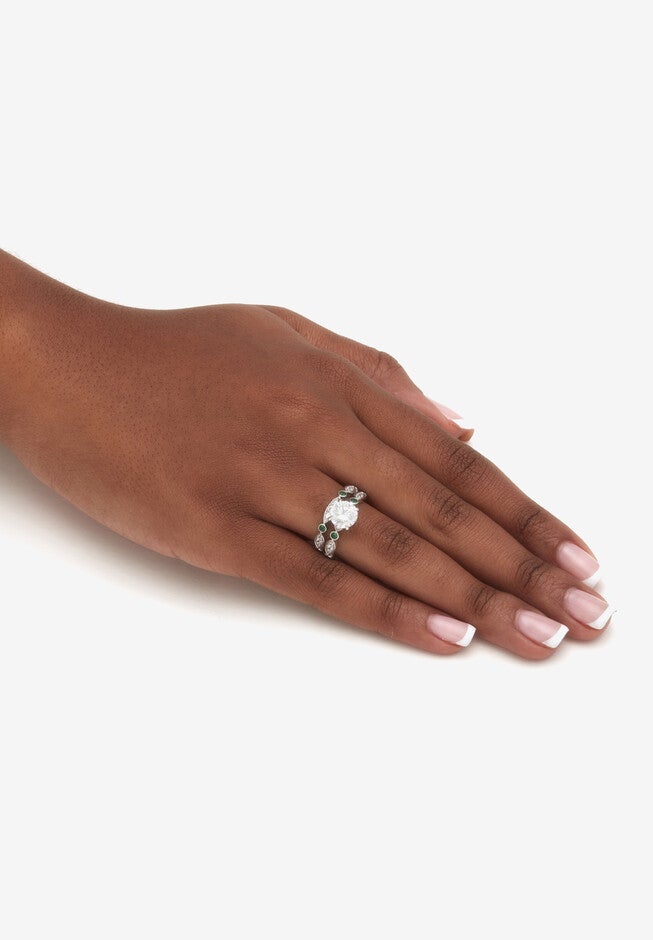 2.52 Tcw White And Green Cubic Zirconia Platinum-Plated Silver Bridal Ring Set, , alternate image number 2