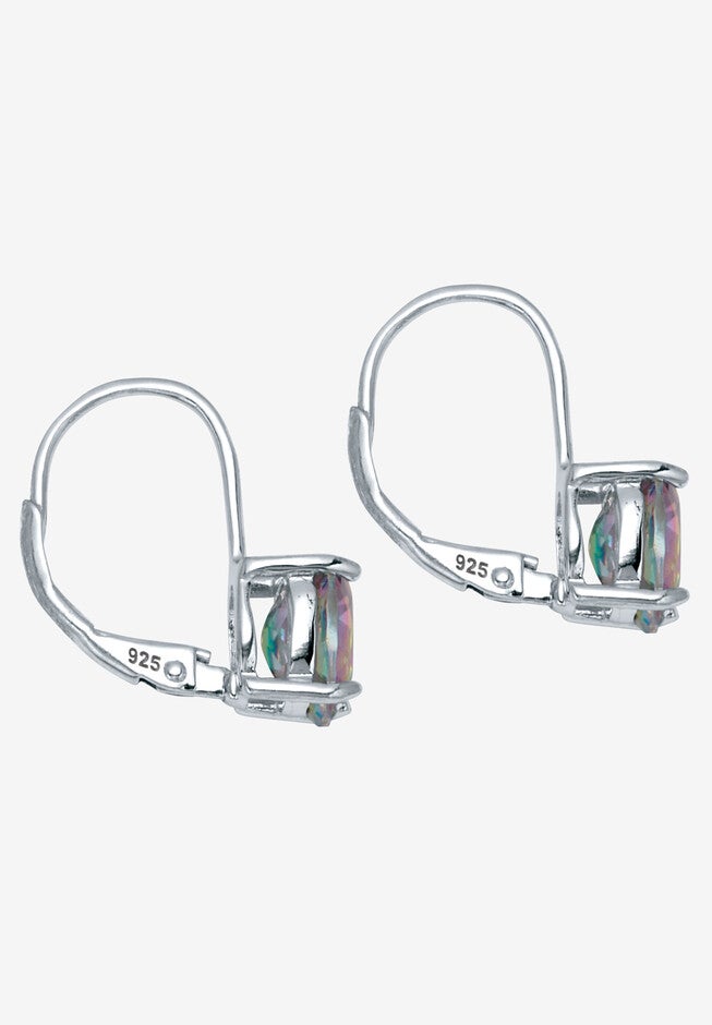 3.20 Tcw Oval Cut Genuine Mystic Fire Topaz Sterling Silver Drop Earrings, , on-hover image number 1