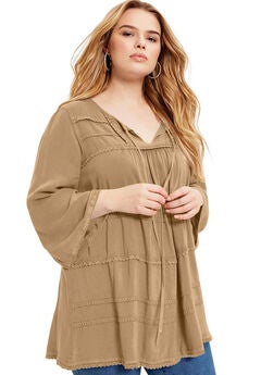 Acid Wash Peasant Blouse
